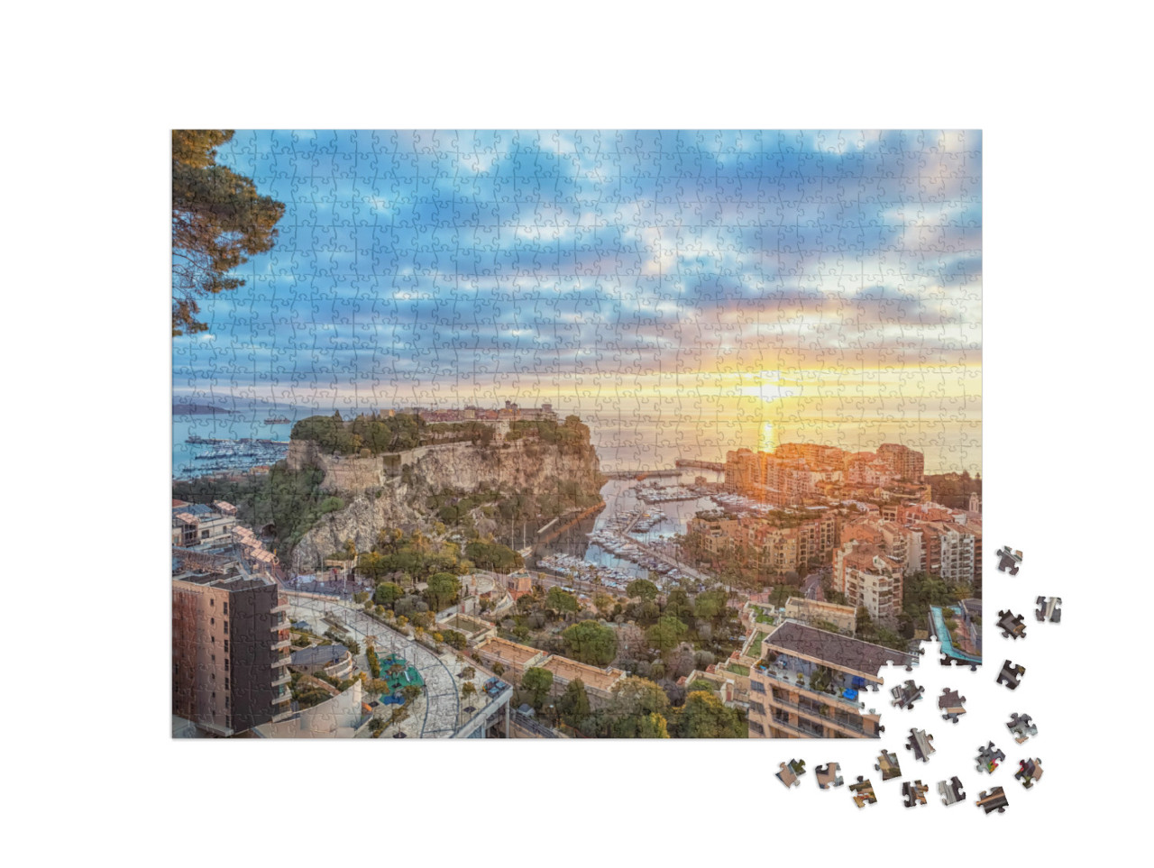 Sunrise in Monaco View of Port Fontvieille & Rock of Mona... Jigsaw Puzzle with 1000 pieces