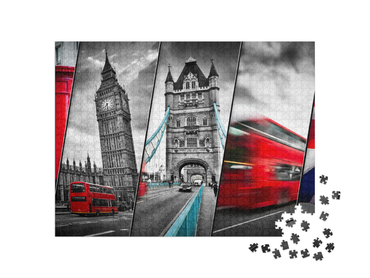 Collage of the Symbols of London, the Uk. Red Buses, Big... Jigsaw Puzzle with 1000 pieces