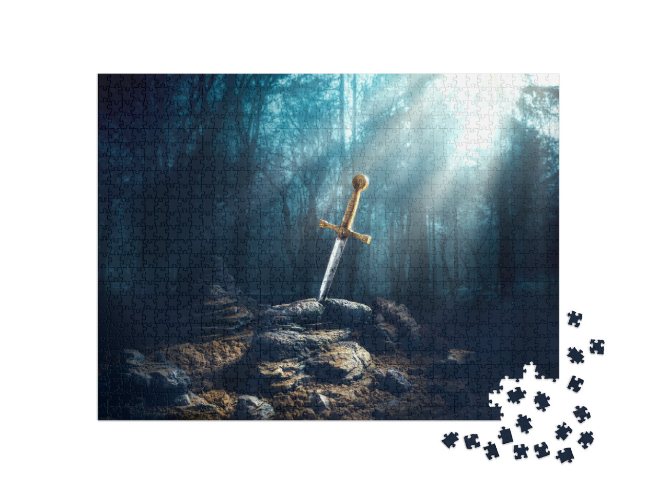 High Contrast Image of Excalibur, Sword in the Stone with... Jigsaw Puzzle with 1000 pieces