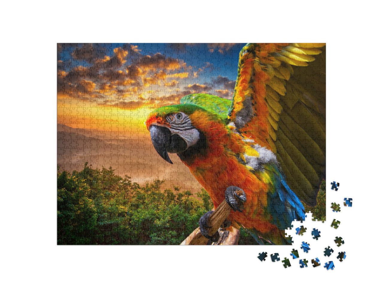 Macaw Sitting on a Branch. Beautiful Colorful Parrot in N... Jigsaw Puzzle with 1000 pieces