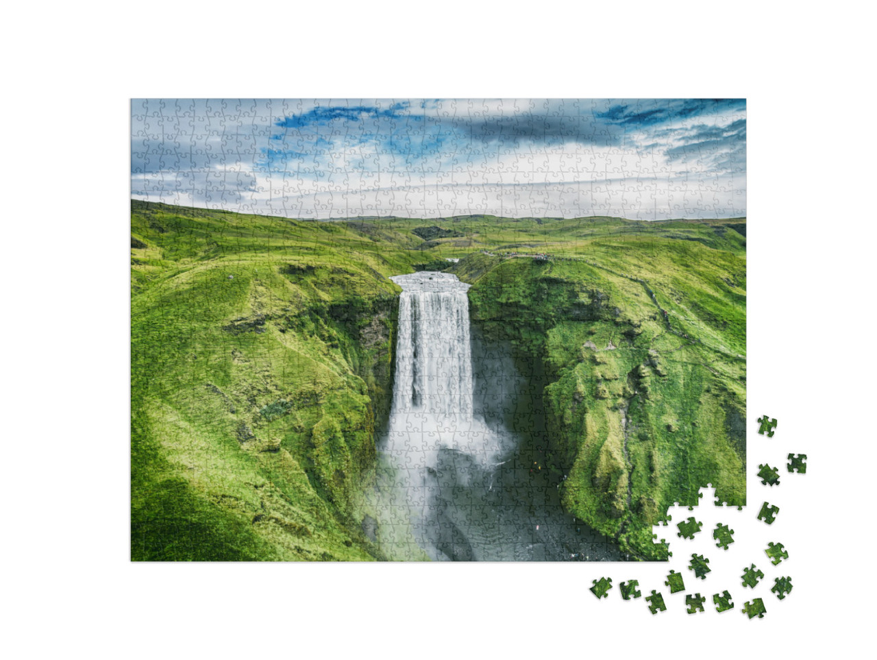 Iceland Waterfall Skogafoss in Icelandic Nature Landscape... Jigsaw Puzzle with 1000 pieces