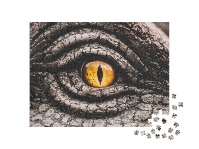 Closeup Yellow Eye of the Dinosaurs with Terrifying. Dino... Jigsaw Puzzle with 1000 pieces