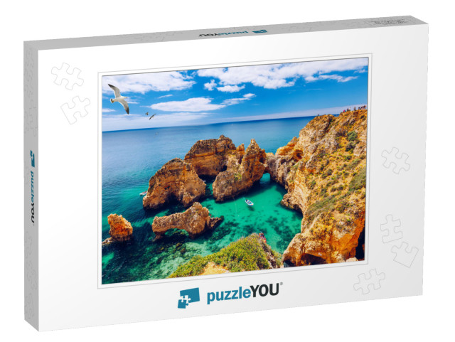 Panoramic View, Ponta Da Piedade with Seagulls Flying Ove... Jigsaw Puzzle