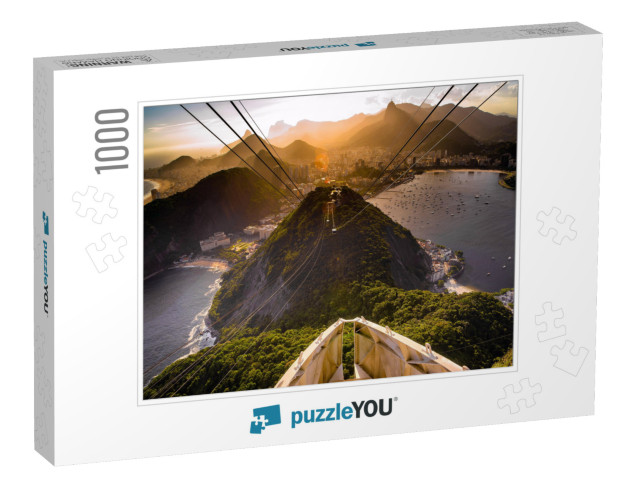 Overhead Cable Car Approaching Sugarloaf Mountain, Rio De... Jigsaw Puzzle with 1000 pieces