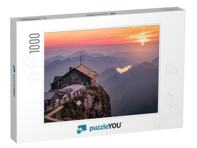 Mountain Landscape with Hut At Sunset in Salzkammergut, U... Jigsaw Puzzle with 1000 pieces