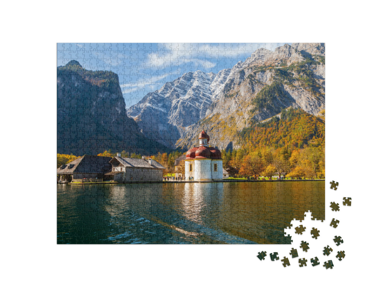 Konigssee Lake Konigsee in Foggy Weather, St. Bartholoma... Jigsaw Puzzle with 1000 pieces