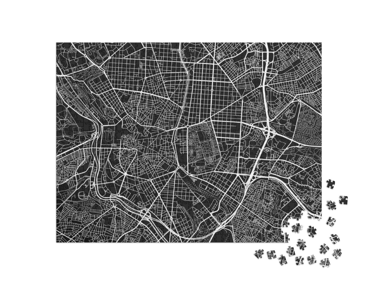 Black & White Vector City Map of Madrid with Well Organiz... Jigsaw Puzzle with 1000 pieces