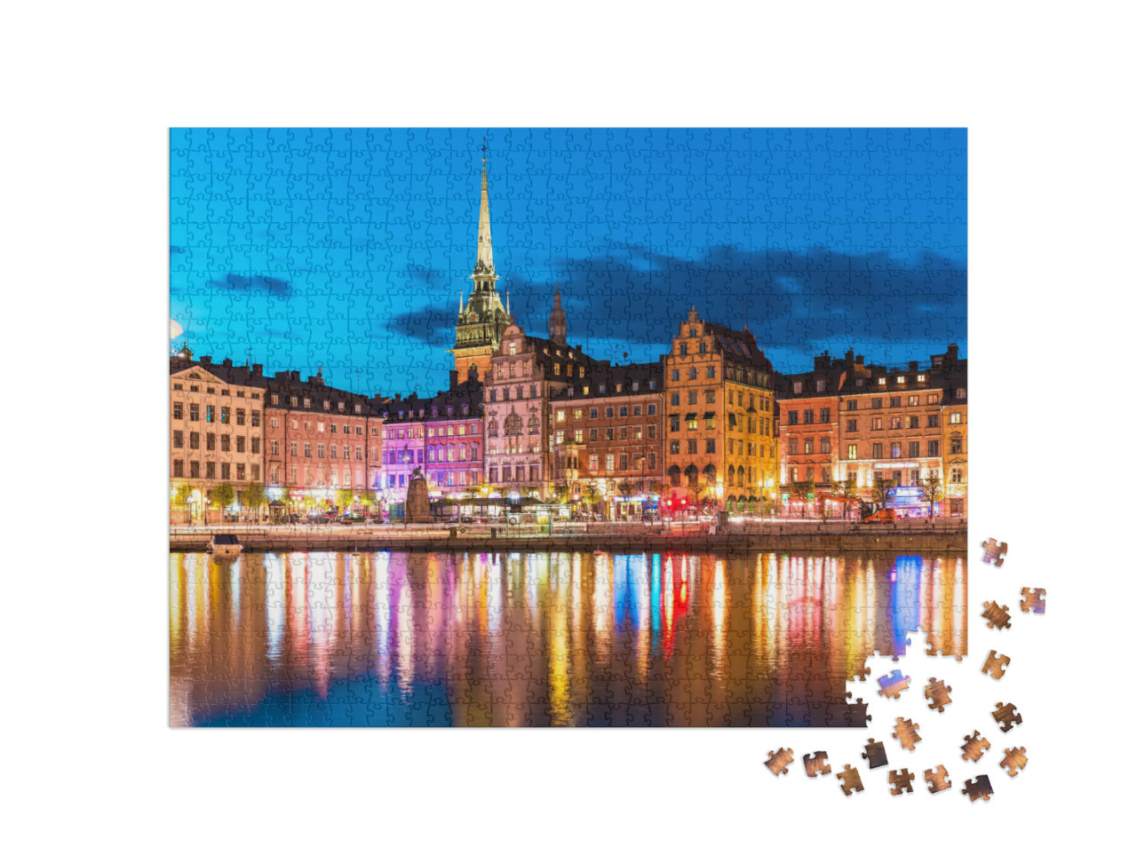 Scenic Summer Night Panorama of the Old Town Gamla Stan A... Jigsaw Puzzle with 1000 pieces