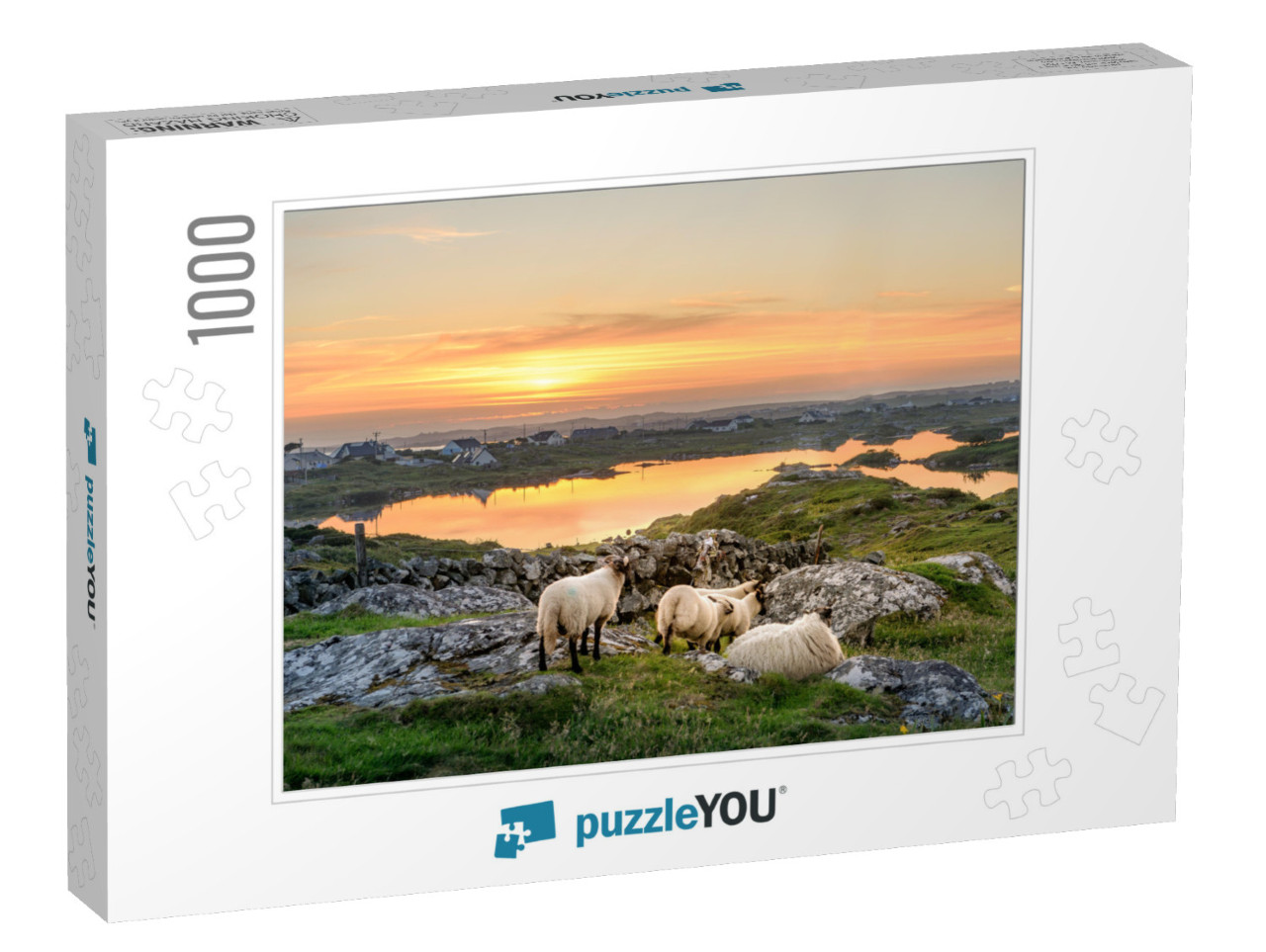 Ireland Sunset At a Lake with Sheep Near Clifden, Roundst... Jigsaw Puzzle with 1000 pieces