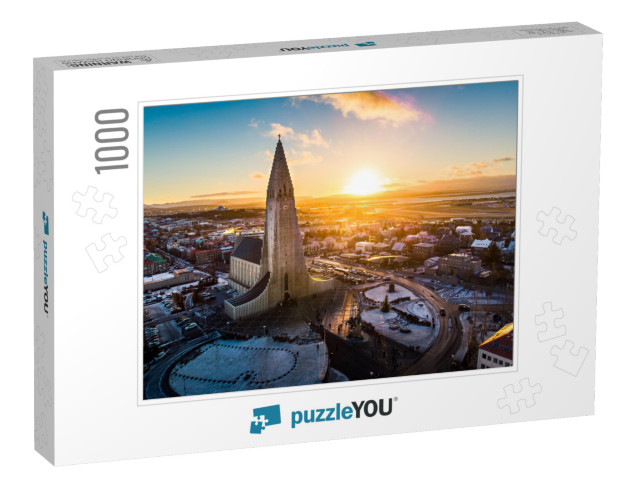 Hallgrimskirkja Church & Reykjavik Cityscape in Iceland A... Jigsaw Puzzle with 1000 pieces