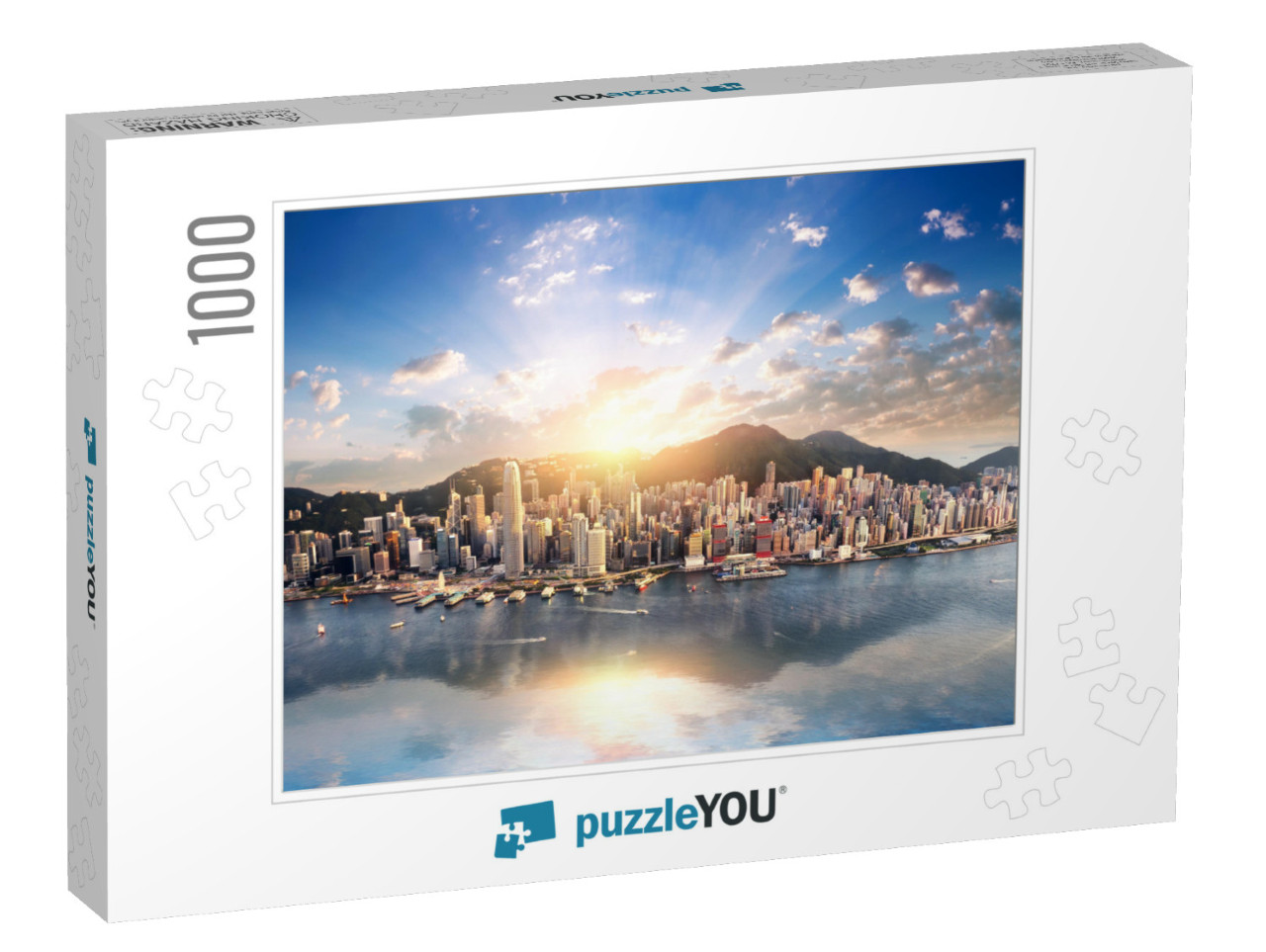 Hong Kong Skyline. Hongkong Her Aerial Cityscape with Sun... Jigsaw Puzzle with 1000 pieces