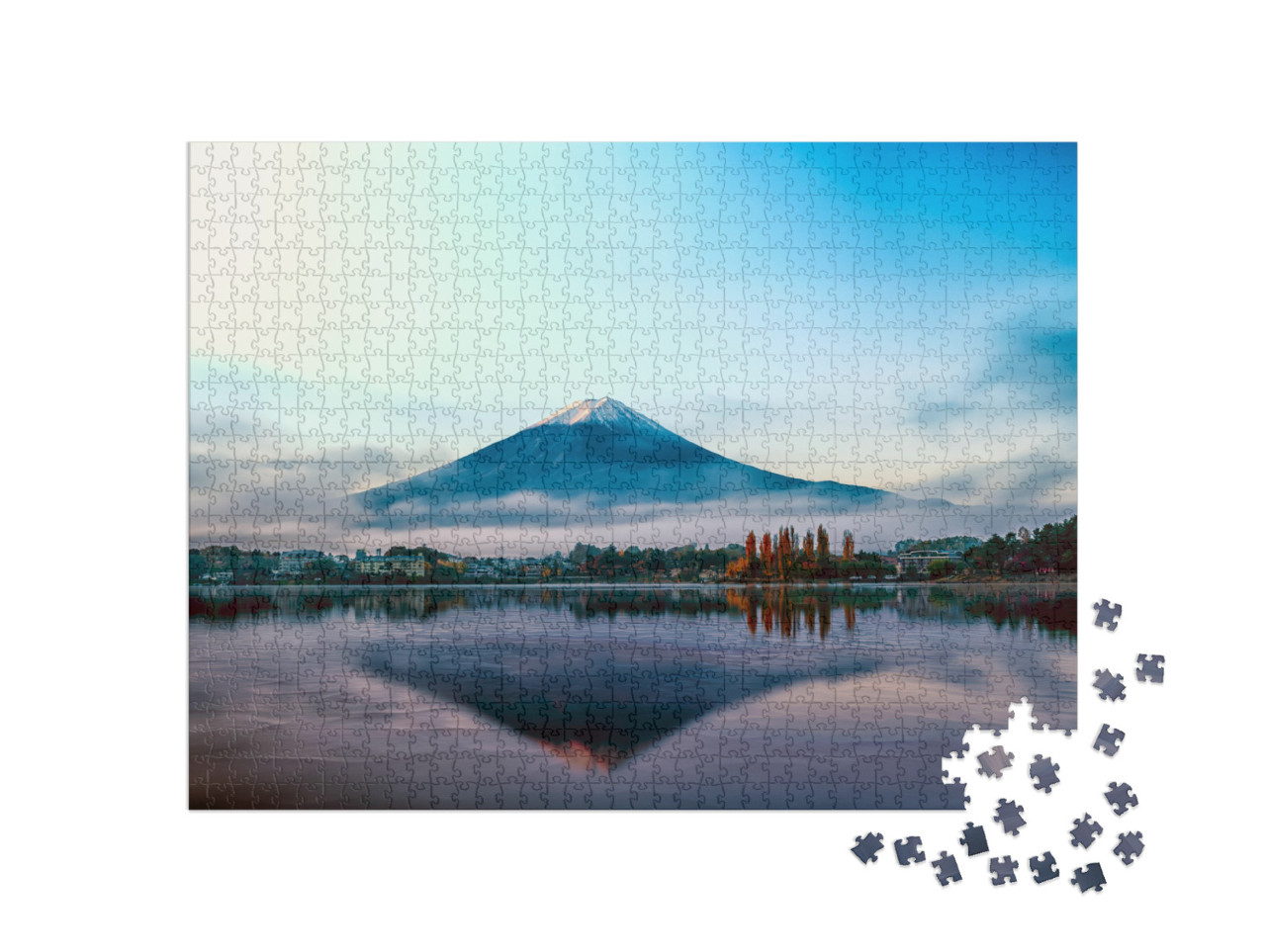 Mt Fuji in the Early Morning with Reflection on the Lake... Jigsaw Puzzle with 1000 pieces