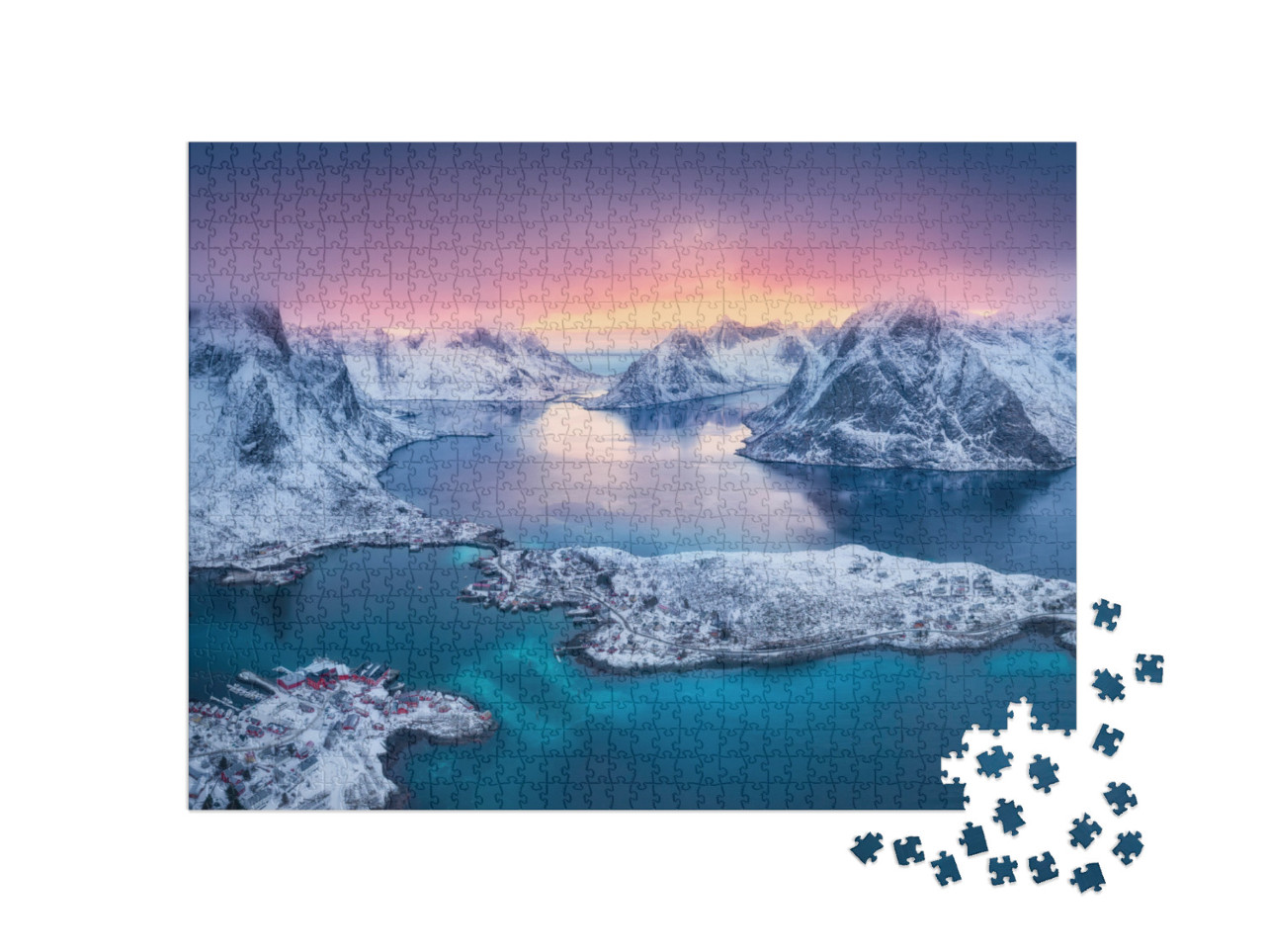 Aerial View of Reine At Sunset in Winter. Top View of Lof... Jigsaw Puzzle with 1000 pieces