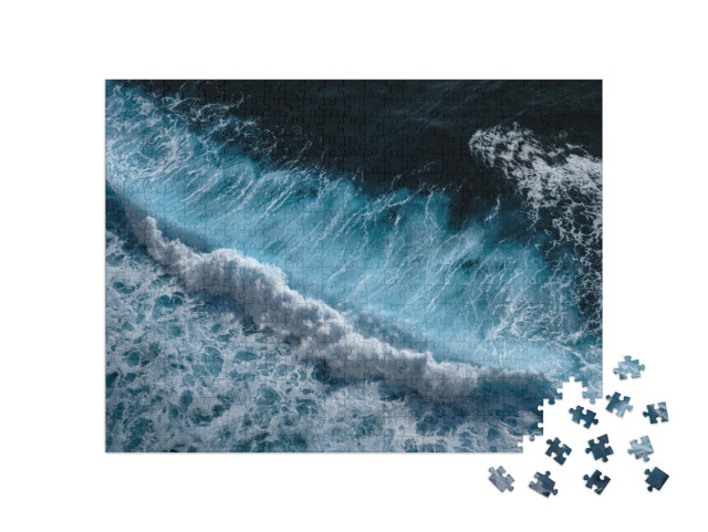 Aerial View to Waves in Ocean Splashing Waves. Blue Clean... Jigsaw Puzzle with 500 pieces