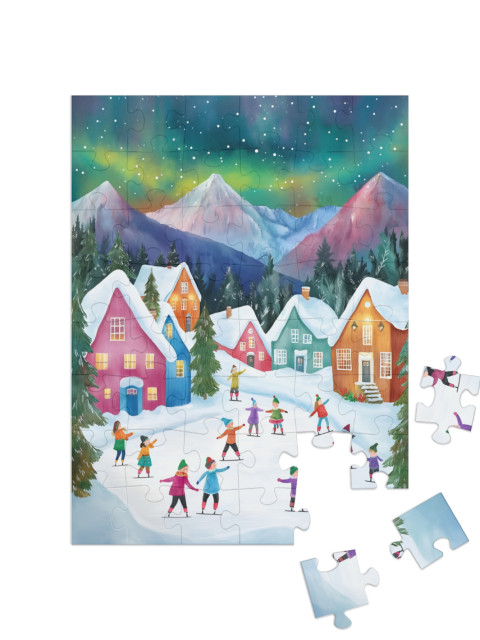 Children Ice Skating in the Magical Winter Wonderland Jigsaw Puzzle with 48 pieces