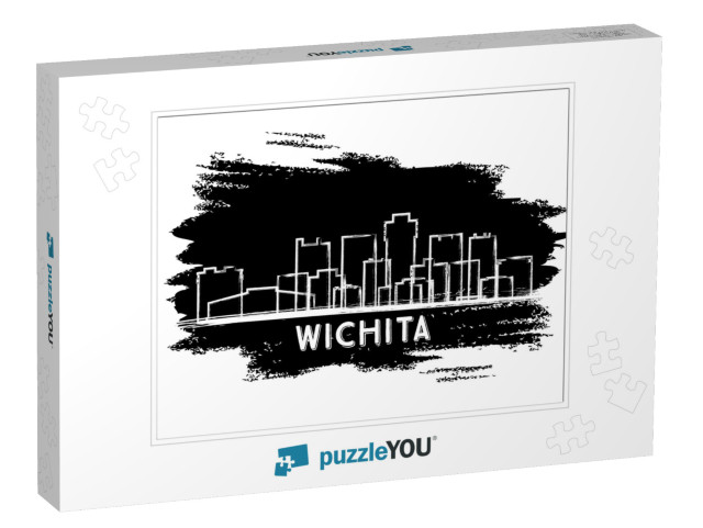 Wichita Kansas City Skyline Silhouette. Hand Drawn Sketch... Jigsaw Puzzle