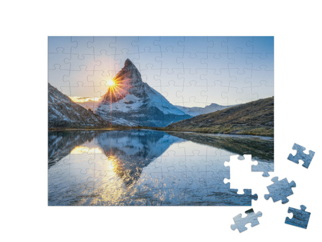 Riffelsee & Matterhorn Mountain in Swiss, Canton of Valai... Jigsaw Puzzle with 100 pieces