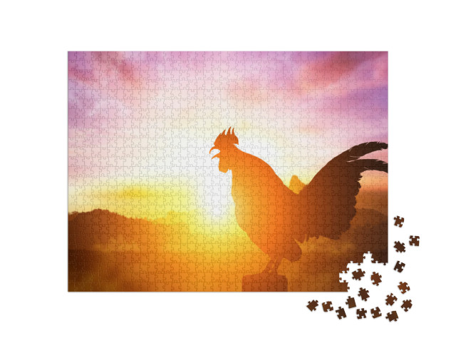 2017 New Year Concept, Chicken Silhouette in Sunrise... Jigsaw Puzzle with 1000 pieces