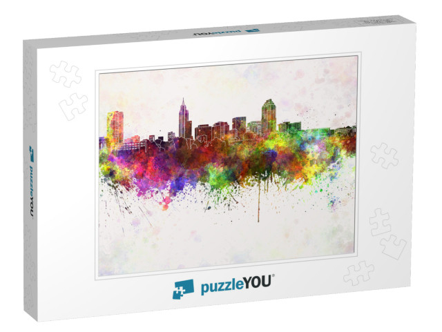 Raleigh Skyline in Watercolor Background... Jigsaw Puzzle