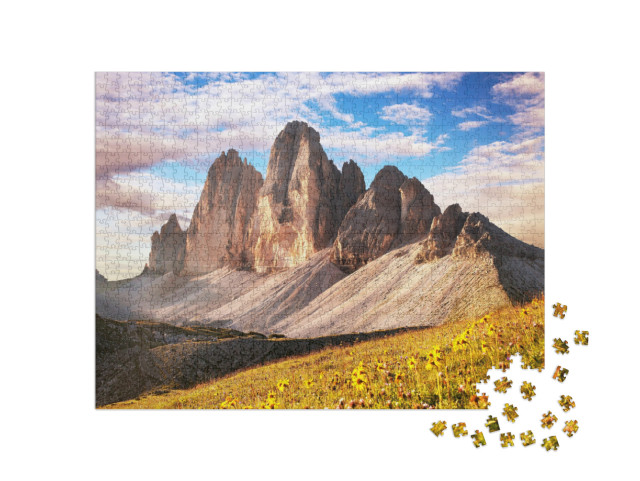 Morning View of Drei Zinnen or Tre Cime Di Lavaredo, Sext... Jigsaw Puzzle with 1000 pieces