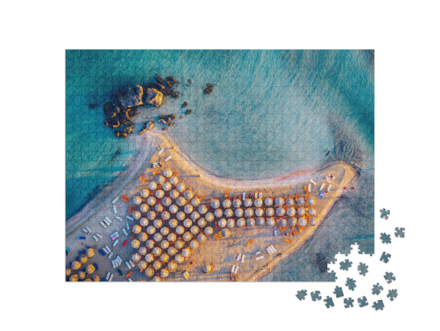 Aerial Drone Shot of Beautiful Turquoise Beach with Pink... Jigsaw Puzzle with 1000 pieces