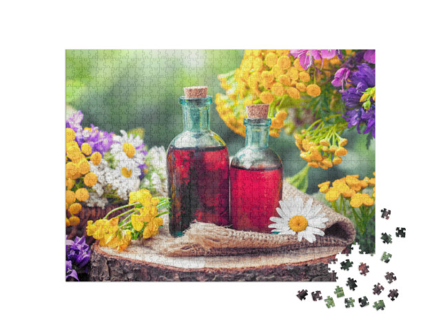 Bottles of Tincture or Cosmetic Product & Healing Herbs &... Jigsaw Puzzle with 1000 pieces