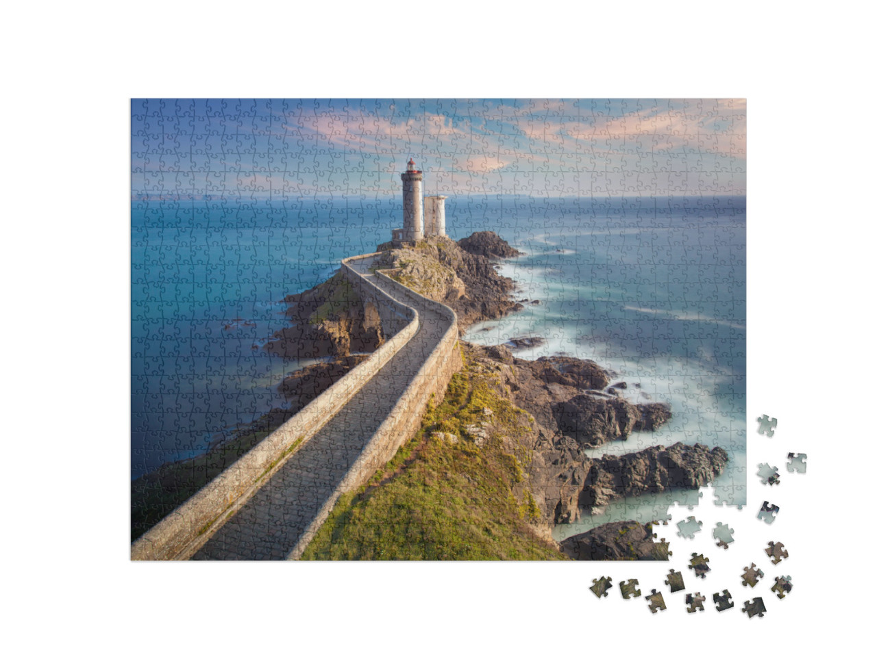 Petit Minou Lighthouse At Sunset with Red Light, Brest, F... Jigsaw Puzzle with 1000 pieces