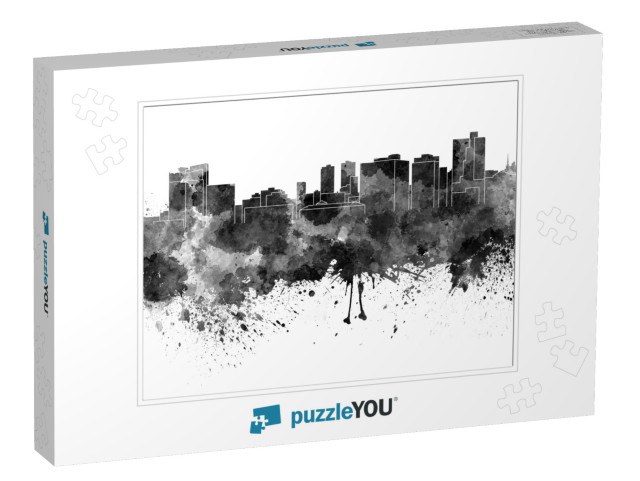 Fort Worth Skyline in Black Watercolor... Jigsaw Puzzle