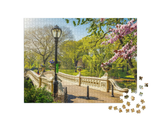 Bow Bridge in Central Park At Spring Sunny Day, New York... Jigsaw Puzzle with 1000 pieces