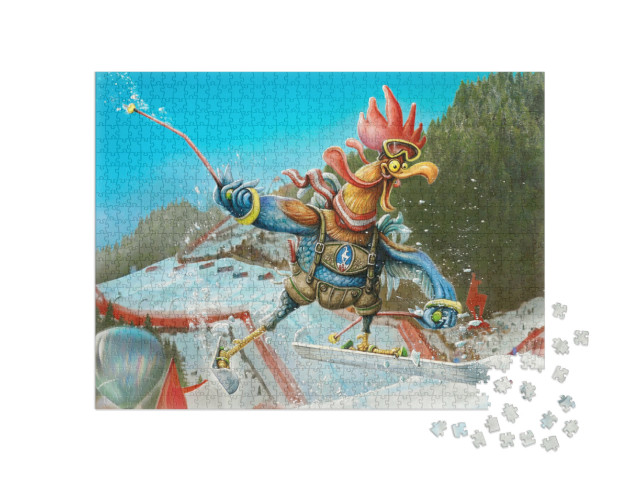 Rooster Downhill Ski Race Jigsaw Puzzle with 1000 pieces