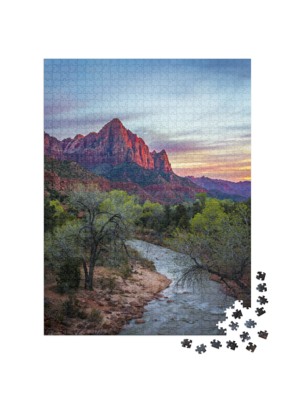 Zion Watchman & Virgin River At Sunset, Zion National Par... Jigsaw Puzzle with 1000 pieces