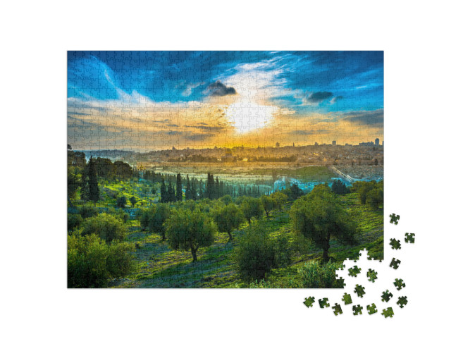 Beautiful Sunset Clouds Over the Old City Jerusalem with... Jigsaw Puzzle with 1000 pieces