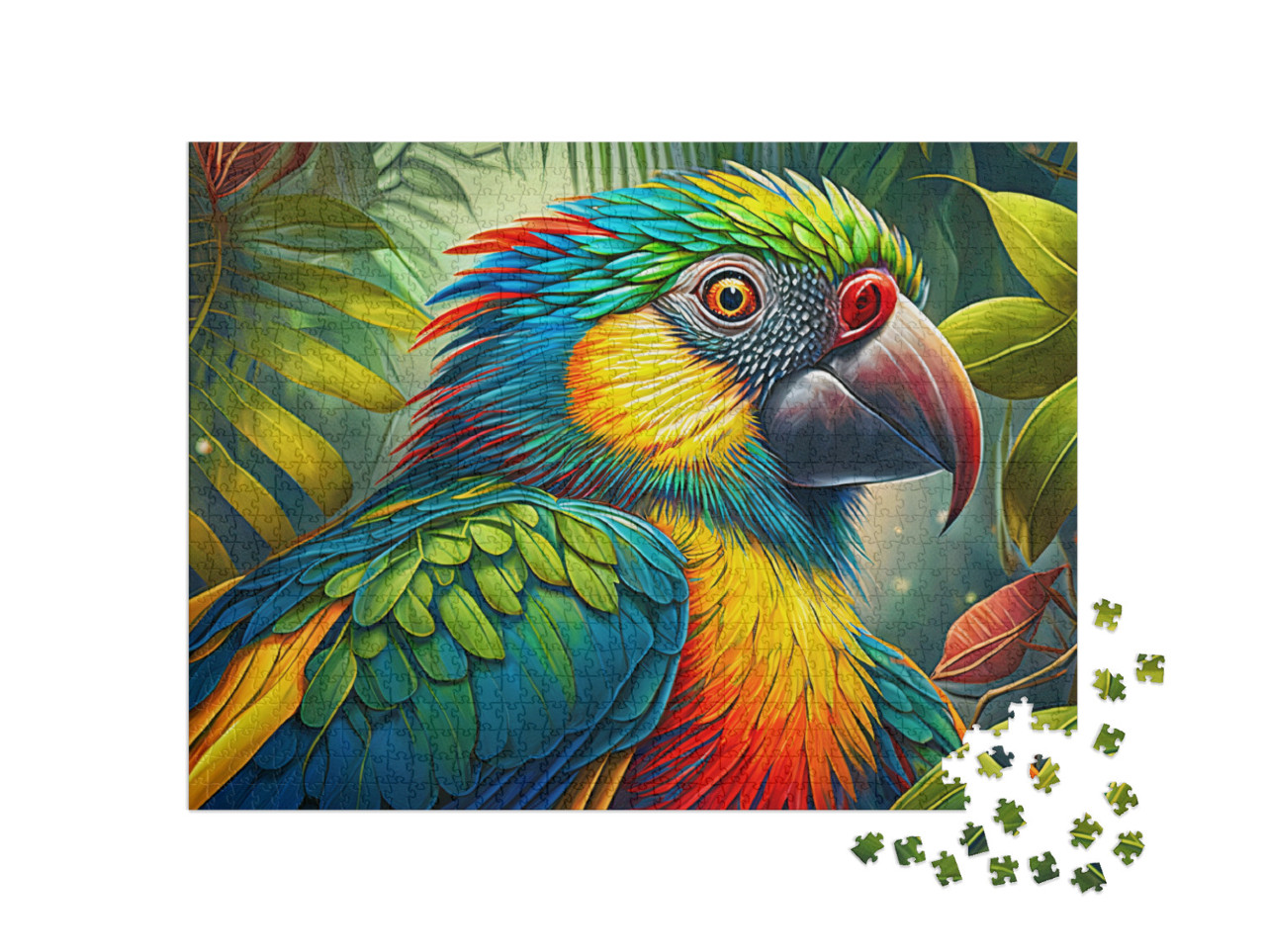 In the Jungle Forest a Lone Parrot Keeps Eye on Surroundings Jigsaw Puzzle with 1000 pieces