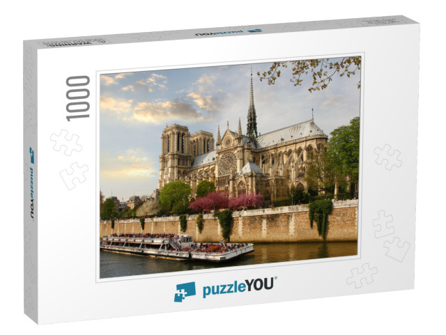 Paris, Notre Dame with Boat on Seine, France... Jigsaw Puzzle with 1000 pieces