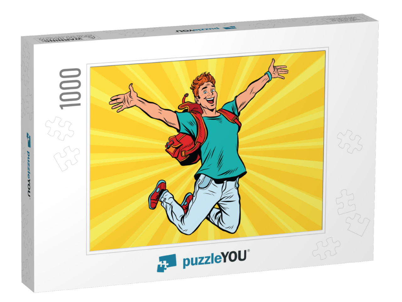 Young Man Jumping for Joy. Pop Art Retro Comic Book Vecto... Jigsaw Puzzle with 1000 pieces