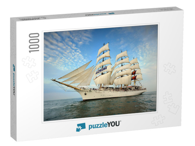 Tall Ship Under Sail with the Shore in the Background... Jigsaw Puzzle with 1000 pieces