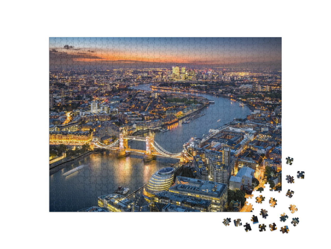 London Skyline with Tower Bridge At Twilight... Jigsaw Puzzle with 1000 pieces