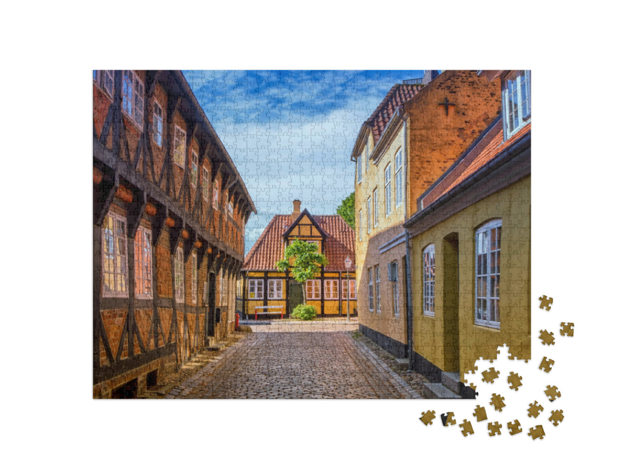 Street & Houses in Medieval Ribe Town, Denmark... Jigsaw Puzzle with 1000 pieces