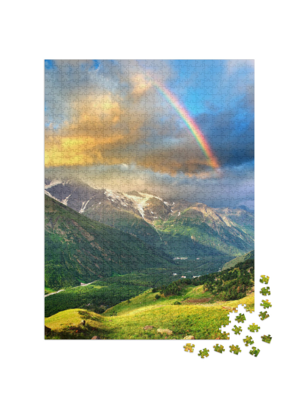 Rainbow in the Mountain Valley After Rain. Beautiful Land... Jigsaw Puzzle with 1000 pieces