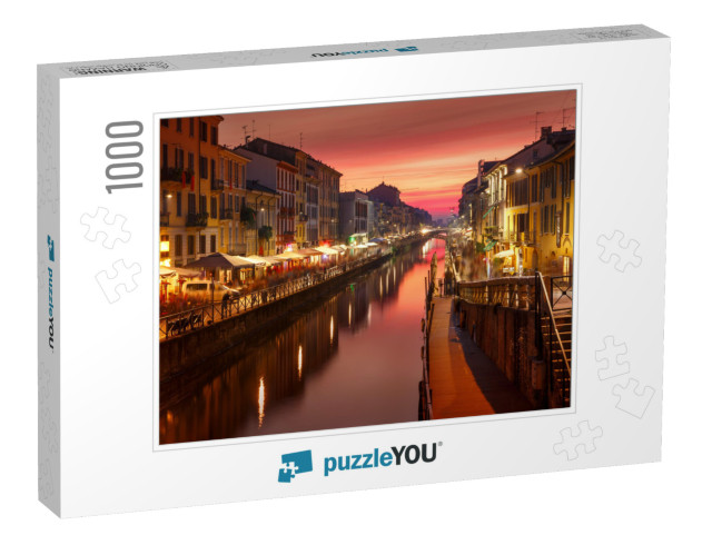 Bridge Across the Naviglio Grande Canal At Sunset, Milan... Jigsaw Puzzle with 1000 pieces