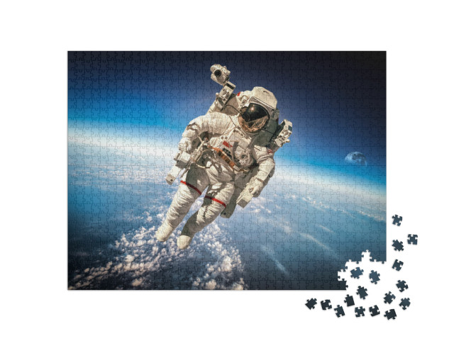 Astronaut in Outer Space Against the Backdrop of the Plan... Jigsaw Puzzle with 1000 pieces