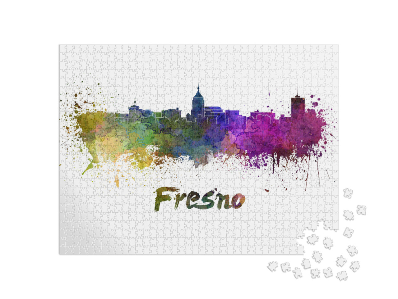 Fresno Skyline in Watercolor Splatters with Clipping Path... Jigsaw Puzzle with 1000 pieces