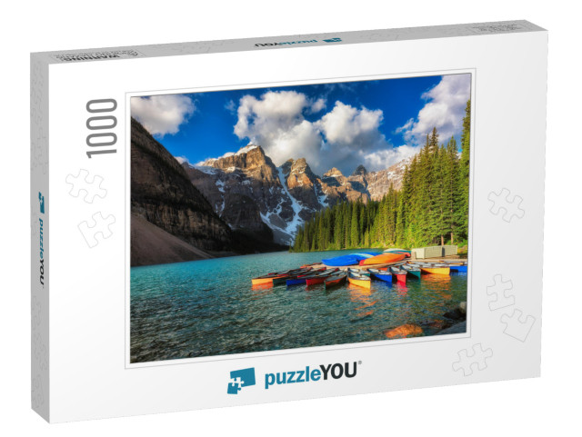 Canoes on Moraine Lake, Banff National Park in the Rocky... Jigsaw Puzzle with 1000 pieces