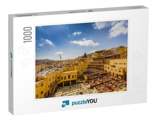 Traditional Processing Leather Tannery in Fes, Morocco... Jigsaw Puzzle with 1000 pieces