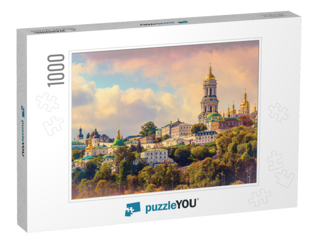 Kiev, Ukraine. Cupolas of Pechersk Lavra Monastery & Rive... Jigsaw Puzzle with 1000 pieces