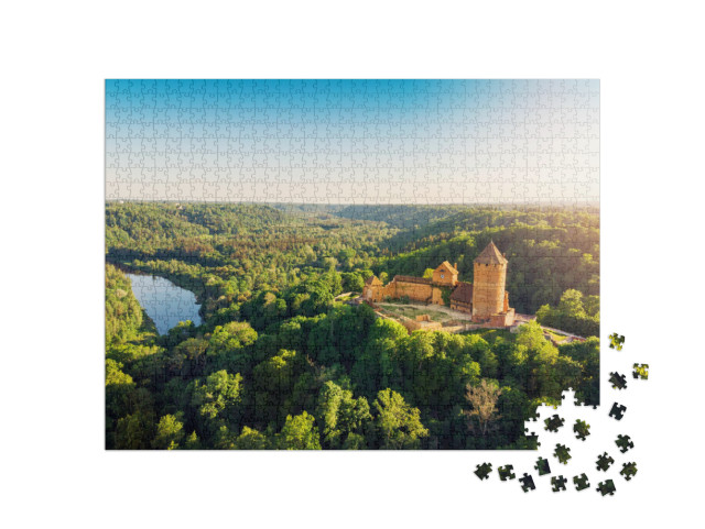 Aerial View to the Turaida Castle & River Gauja At Sunset... Jigsaw Puzzle with 1000 pieces