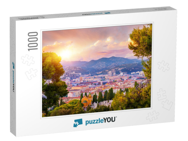 Sunset Aerial View of Nice, Cote Dazur, French Riviera, F... Jigsaw Puzzle with 1000 pieces