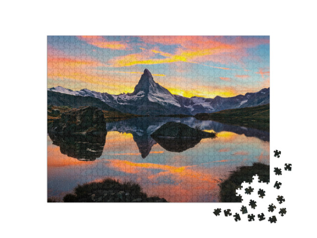 Exciting Morning View of Stellisee Lake with Matterhorn/C... Jigsaw Puzzle with 1000 pieces