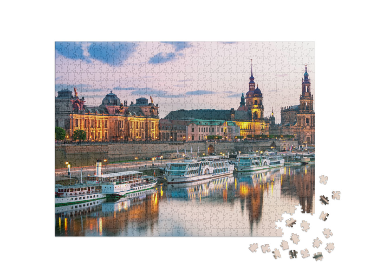 Dresden City Skyline At Elbe River & Augustus Bridge At S... Jigsaw Puzzle with 1000 pieces