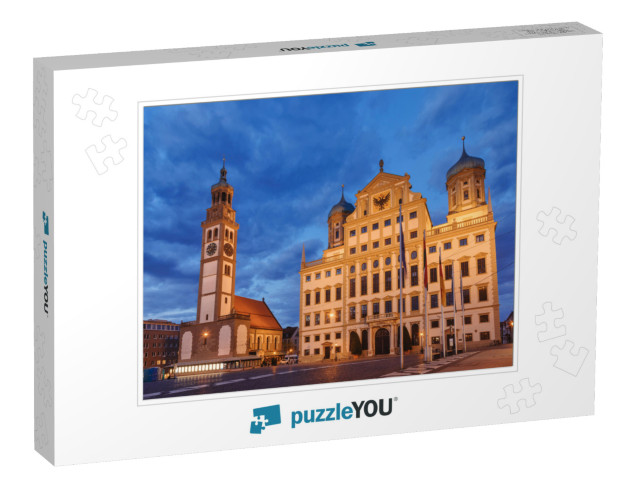 Augsburg Cityscape with Illuminated Perlach Tower Perlach... Jigsaw Puzzle